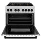 ZLINE Autograph 36" 4.6 cu. ft. Legacy Dual Fuel Range with 6 Burner Gas Cooktop and Electric Convection Oven in Satin Stainless Steel with White Matte Door and Matte Black Accents, RASZ-WM-36-MB