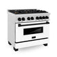 ZLINE Autograph 36" 4.6 cu. ft. Legacy Dual Fuel Range with 6 Burner Gas Cooktop and Electric Convection Oven in Satin Stainless Steel with White Matte Door and Matte Black Accents, RASZ-WM-36-MB