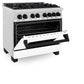 ZLINE Autograph 36" 4.6 cu. ft. Legacy Dual Fuel Range with 6 Burner Gas Cooktop and Electric Convection Oven in Satin Stainless Steel with White Matte Door and Matte Black Accents, RASZ-WM-36-MB
