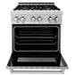 ZLINE 30" 4.0 cu. ft. Legacy Dual Fuel Range with 4 Burner Gas Cooktop and Electric Convection Oven in Satin Stainless Steel with Griddle, RAS-SN-GR-30