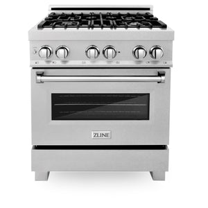 ZLINE 30" 4.0 cu. ft. Legacy Dual Fuel Range with 4 Burner Gas Cooktop and Electric Convection Oven in Satin Stainless Steel with Griddle, RAS-SN-GR-30