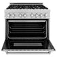 ZLINE 36" 4.6 cu. ft. Legacy Dual Fuel Range with 6 Burner Gas Cooktop and Electric Convection Oven in Satin Stainless Steel with Griddle, RAS-SN-GR-36