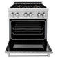 ZLINE 30" 4.0 cu. ft. Legacy Dual Fuel Range with Gas Cooktop and Electric Convection Oven in Satin Stainless Steel with 4 Brass Burners and Griddle, RAS-SN-BR-GR-30