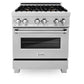 ZLINE 30" 4.0 cu. ft. Legacy Dual Fuel Range with Gas Cooktop and Electric Convection Oven in Satin Stainless Steel with 4 Brass Burners and Griddle, RAS-SN-BR-GR-30