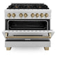 ZLINE Autograph 36" 4.6 cu. ft. Legacy Dual Fuel Range with 6 Burner Gas Cooktop and Electric Convection Oven in Satin Stainless Steel and Champagne Bronze Accents, RASZ-SN-36-CB