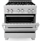 ZLINE 30" 4.0 cu. ft. Legacy Dual Fuel Range with 4 Burner Gas Cooktop and Electric Convection Oven in Satin Stainless Steel, RAS-SN-30
