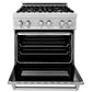 ZLINE 30" 4.0 cu. ft. Legacy Dual Fuel Range with 4 Burner Gas Cooktop and Electric Convection Oven in Satin Stainless Steel, RAS-SN-30