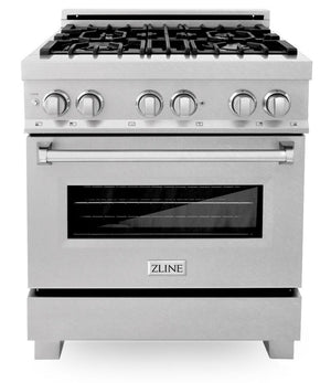 ZLINE 30" 4.0 cu. ft. Legacy Dual Fuel Range with 4 Burner Gas Cooktop and Electric Convection Oven in Satin Stainless Steel, RAS-SN-30
