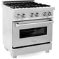 ZLINE 30" 4.0 cu. ft. Legacy Dual Fuel Range with 4 Burner Gas Cooktop and Electric Convection Oven in Satin Stainless Steel, RAS-SN-30