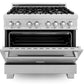 ZLINE 36 in. Kitchen Appliance Package with Satin Stainless Steel Stainless Dual Fuel Range, Ducted Vent Range Hood and Tall Tub Dishwasher, 3KP-RASRH36-DWV