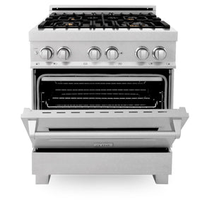 ZLINE 30" 4.0 cu. ft. Legacy Dual Fuel Range with Gas Cooktop and Electric Convection Oven in Satin Stainless Steel with 4 Brass Burners, RAS-SN-BR-30