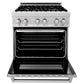 ZLINE 30" 4.0 cu. ft. Legacy Dual Fuel Range with Gas Cooktop and Electric Convection Oven in Satin Stainless Steel with 4 Brass Burners, RAS-SN-BR-30