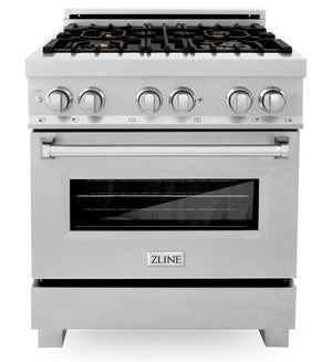 ZLINE 30" 4.0 cu. ft. Legacy Dual Fuel Range with Gas Cooktop and Electric Convection Oven in Satin Stainless Steel with 4 Brass Burners, RAS-SN-BR-30
