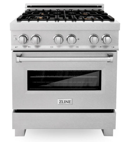 ZLINE 30" 4.0 cu. ft. Legacy Dual Fuel Range with Gas Cooktop and Electric Convection Oven in Satin Stainless Steel with 4 Brass Burners, RAS-SN-BR-30