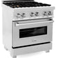 ZLINE 30" 4.0 cu. ft. Legacy Dual Fuel Range with Gas Cooktop and Electric Convection Oven in Satin Stainless Steel with 4 Brass Burners, RAS-SN-BR-30