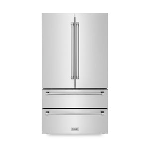ZLINE 36" 22.5 cu. ft 4-Door French Door Refrigerator with Ice Maker in Fingerprint Resistant Stainless Steel, RFM-36