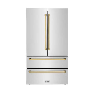 ZLINE 36 In. Autograph 22.5 cu. ft. Refrigerator with Ice Maker in Fingerprint Resistant Stainless Steel and Gold Accents, RFMZ-36-G