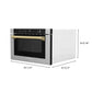 ZLINE Autograph 24" 1.2 cu. ft. Built-in Microwave Drawer with a Traditional Handle in Satin Stainless Steel and Polished Gold Accents, MWDZ-1-SS-H-G