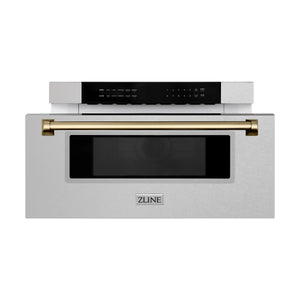 ZLINE Autograph 30" 1.2 cu. ft. Built-In Microwave Drawer in Satin Stainless Steel with Champagne Bronze Accents, MWDZ-30-SS-CB
