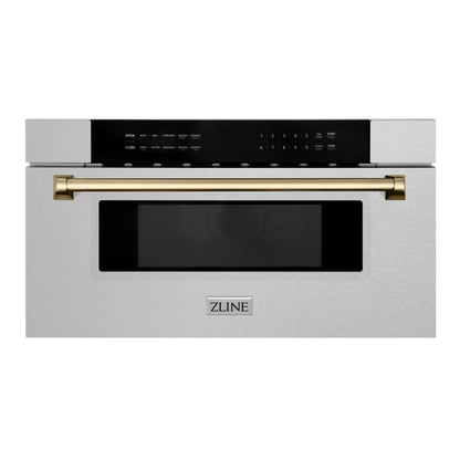 ZLINE Autograph 30" 1.2 cu. ft. Built-In Microwave Drawer in Satin Stainless Steel with Champagne Bronze Accents, MWDZ-30-SS-CB
