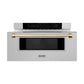 ZLINE Autograph 30" 1.2 cu. ft. Built-In Microwave Drawer in Satin Stainless Steel with Polished Gold Accents, MWDZ-30-SS-G