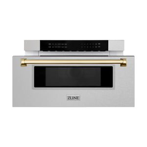 ZLINE Autograph 30" 1.2 cu. ft. Built-In Microwave Drawer in Satin Stainless Steel with Polished Gold Accents, MWDZ-30-SS-G