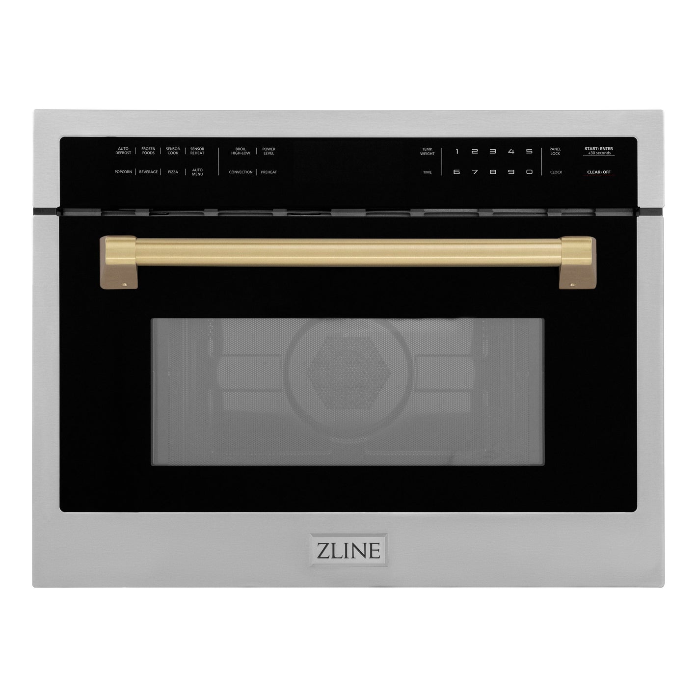 ZLINE Autograph 24" 1.6 cu ft. Built-in Convection Microwave Oven in Satin Stainless Steel with Champagne Bronze Accents, MWOZ-24-SS-CB