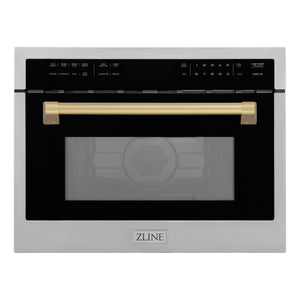 ZLINE Autograph 24" 1.6 cu ft. Built-in Convection Microwave Oven in Satin Stainless Steel with Champagne Bronze Accents, MWOZ-24-SS-CB