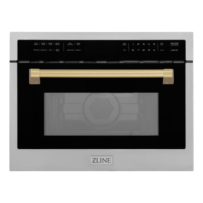 ZLINE Autograph 24" 1.6 cu ft. Built-in Convection Microwave Oven in Satin Stainless Steel with Champagne Bronze Accents, MWOZ-24-SS-CB