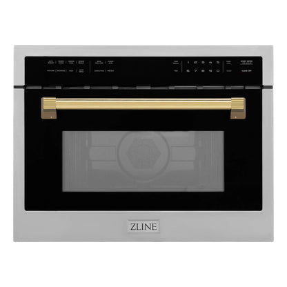 ZLINE Autograph 24" Built-in Convection Microwave Oven in Stainless Steel and Gold Accents, MWOZ-24-G
