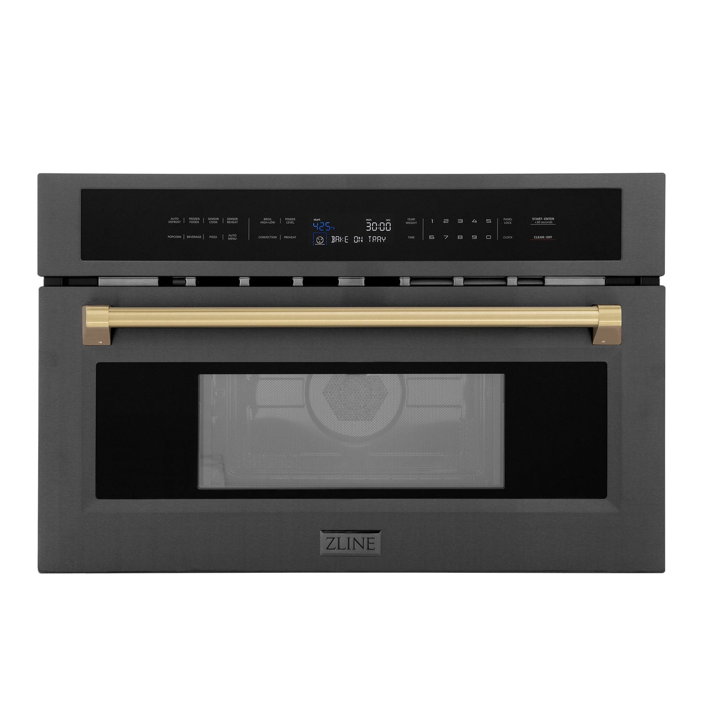 ZLINE Autograph 30" 1.55 cu ft. Built-in Convection Microwave Oven in Black Stainless Steel and Champagne Bronze Accents, MWOZ-30-BS-CB