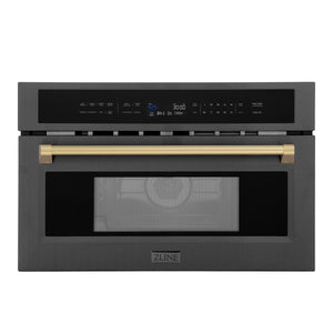 ZLINE Autograph 30" 1.55 cu ft. Built-in Convection Microwave Oven in Black Stainless Steel and Champagne Bronze Accents, MWOZ-30-BS-CB