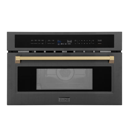 ZLINE Autograph 30" 1.55 cu ft. Built-in Convection Microwave Oven in Black Stainless Steel and Champagne Bronze Accents, MWOZ-30-BS-CB