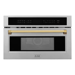 ZLINE Autograph 30" Built-in Convection Microwave Oven in Stainless Steel with Gold Accents, MWOZ-30-G