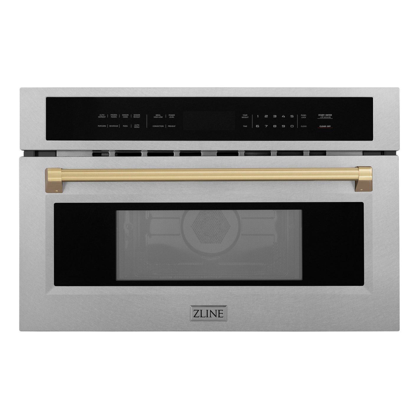 ZLINE Autograph 30" 1.6 cu ft. Built-in Convection Microwave Oven in Satin Stainless Steel and Champagne Bronze Accents, MWOZ-30-SS-CB