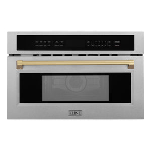 ZLINE Autograph 30" 1.6 cu ft. Built-in Convection Microwave Oven in Satin Stainless Steel and Champagne Bronze Accents, MWOZ-30-SS-CB