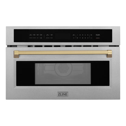ZLINE Autograph 30" 1.6 cu ft. Built-in Convection Microwave Oven in Satin Stainless Steel and Champagne Bronze Accents, MWOZ-30-SS-CB