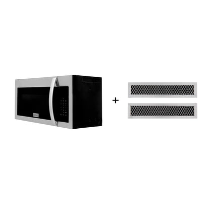 ZLINE 30" 1.5 cu. ft. Over the Range Microwave in Stainless Steel with Modern Handle And Set of 2 Charcoal Filters, MWO-OTRCF-30
