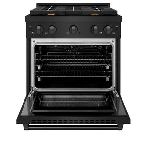 ZLINE 30" 4.2 cu. ft. Paramount Dual Fuel Range in Black Stainless Steel with 4 Brass Burners, SDRB-BR-30