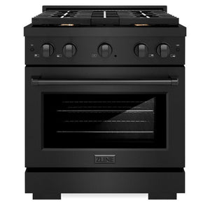 ZLINE 30" 4.2 cu. ft. Paramount Dual Fuel Range in Black Stainless Steel with 4 Brass Burners, SDRB-BR-30