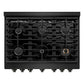 ZLINE Appliance Package - 36 in. Gas Range, Range Hood, Microwave Drawer, Refrigerator in Black Stainless, 4KPR-SGRBRH36-MW