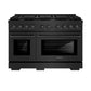 ZLINE Appliance Package - 48" Gas Range, Range Hood, 36" Refrigerator with Ice Maker, 24" Microwave Drawer and Dishwasher in Black Stainless Steel