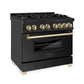 ZLINE Autograph 36" 4.6 cu. ft. Dual Fuel Range in Black Stainless Steel with Gold Accents, RABZ-36-G