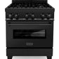 ZLINE Appliance Package - 30 in. Dual Fuel Range, Range Hood & Microwave in Black Stainless Steel, 3KP-RABRBRH30-MW