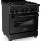 ZLINE 30 in. Dual Fuel Range in Black Stainless Steel & 30 in. Range Hood Appliance Package Appliance Package, 2KP-RABRH30