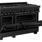 ZLINE 48 in. Professional Gas Burner, Electric Oven Range in Black Stainless with Brass Burners, RAB-BR-48