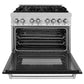 ZLINE 36" 4.6 cu. ft. Legacy Dual Fuel Range with 6 Burner Gas Cooktop and Electric Convection Oven in Satin Stainless Steel and Black Matte Door, RAS-BLM-36