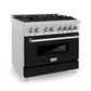 ZLINE 36" 4.6 cu. ft. Legacy Dual Fuel Range with 6 Burner Gas Cooktop and Electric Convection Oven in Satin Stainless Steel and Black Matte Door, RAS-BLM-36