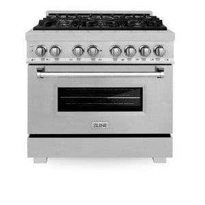 ZLINE 36" 4.6 cu. ft. Legacy Dual Fuel Range with 6 Burner Gas Cooktop and Electric Convection Oven in Satin Stainless Steel, RAS-SN-36