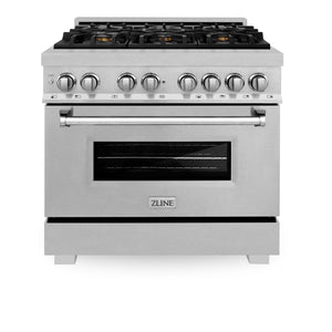 ZLINE 36" 4.6 cu. ft. Legacy Dual Fuel Range with Gas Cooktop and Electric Convection Oven in Satin Stainless Steel with 6 Brass Burners, RAS-SN-BR-36
